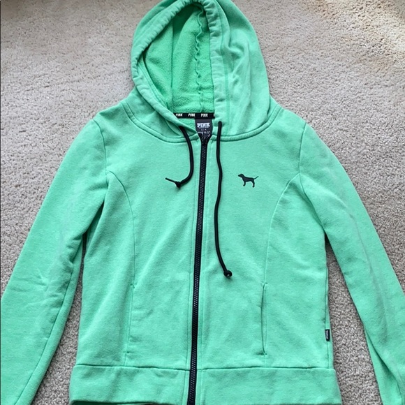 PINK Small Green Zip-Up Hoodie - Picture 1 of 3